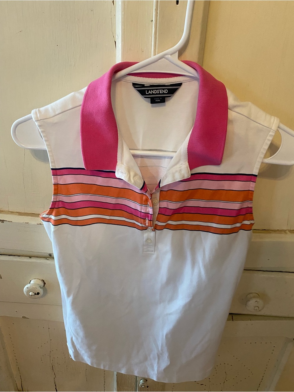 Lands' End White Polo with Pink Trim
